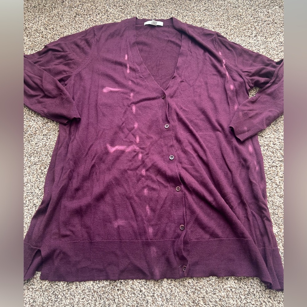 Sejour Burgundy V-Neck 100% Merino Wool Cardigan Sweater Size 2X Plus